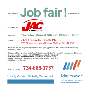 JAC Products job fair flyer SOC MEDIA