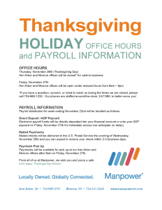 THANKSGIVING office hours and payroll