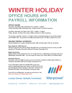 WINTER HOLIDAY office hours and payroll info